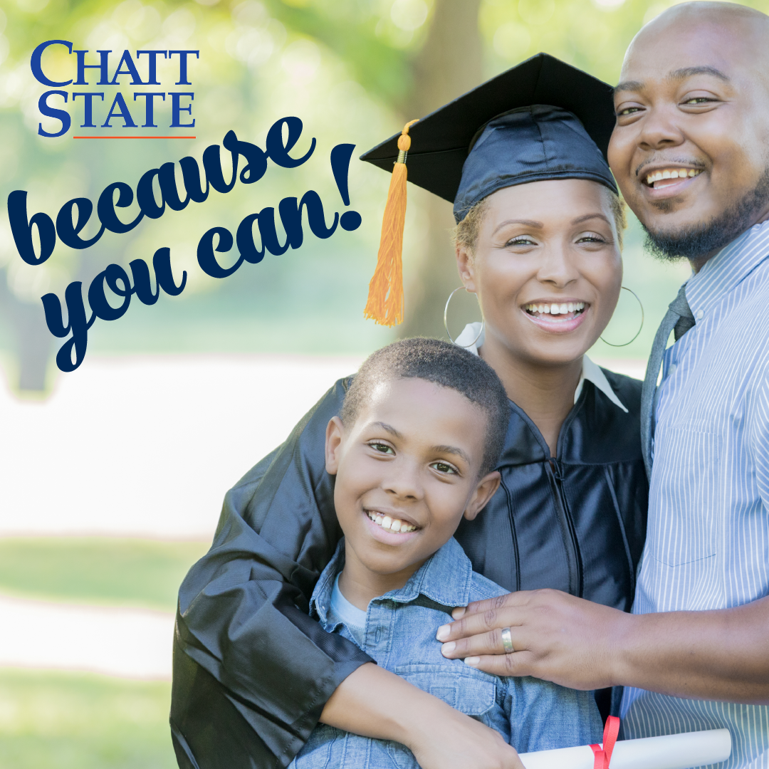 Family at Graduation with Because You Can and ChattState logo