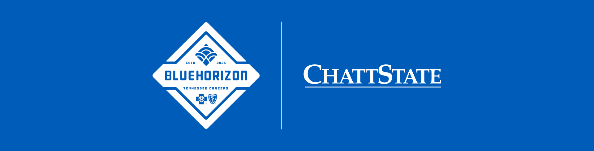 BlueHorizon and ChattState logos in white on blue background