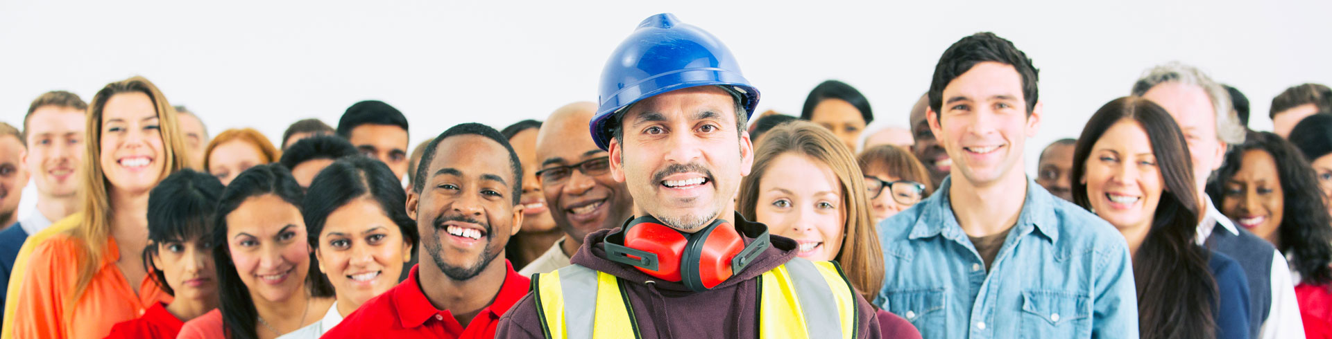 new careers start here, photo of different workers' from the shoulders up in a brightly lit area
