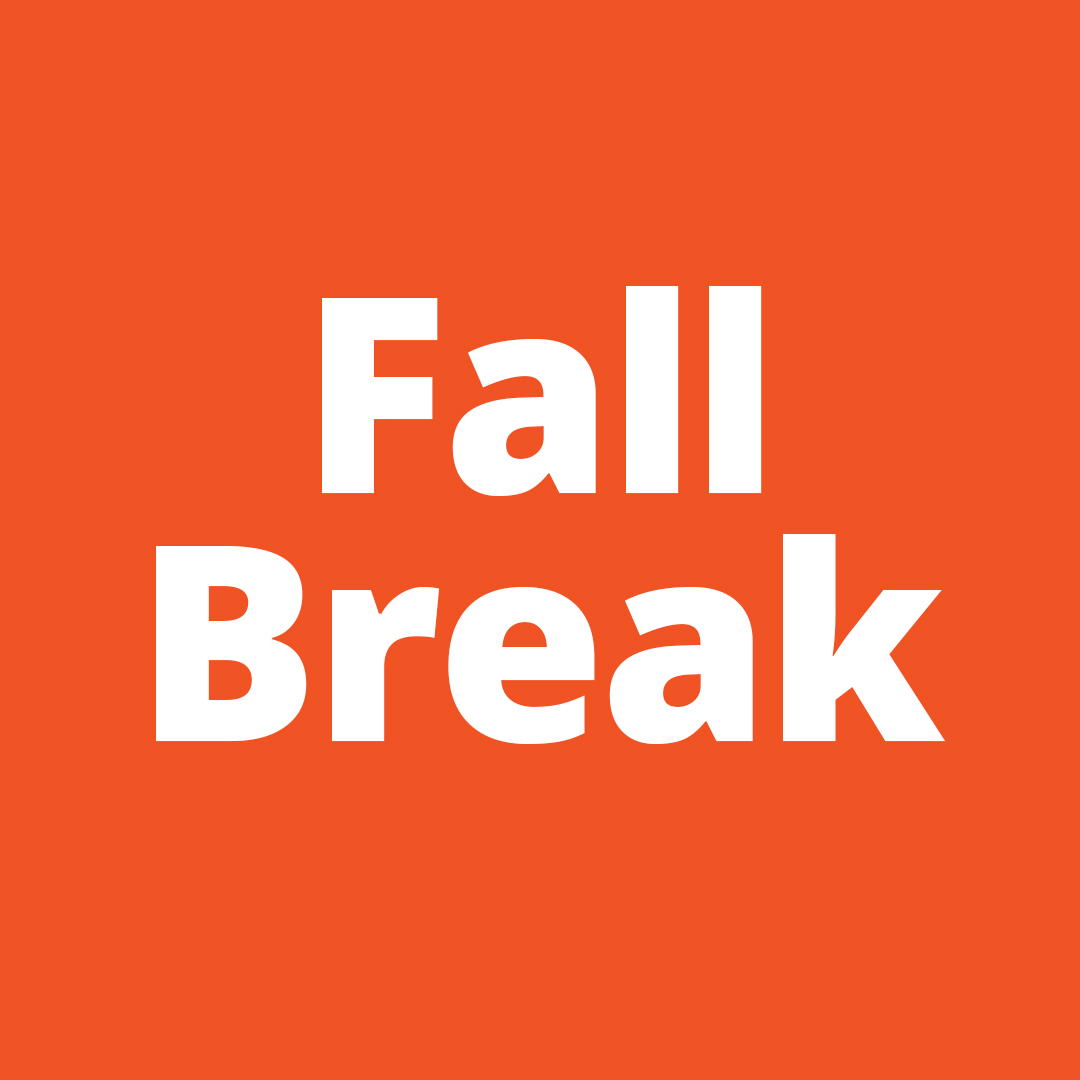 orange square saying Fall Break in white letters