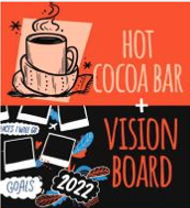 Warm cocoa on an orange background with vision board below