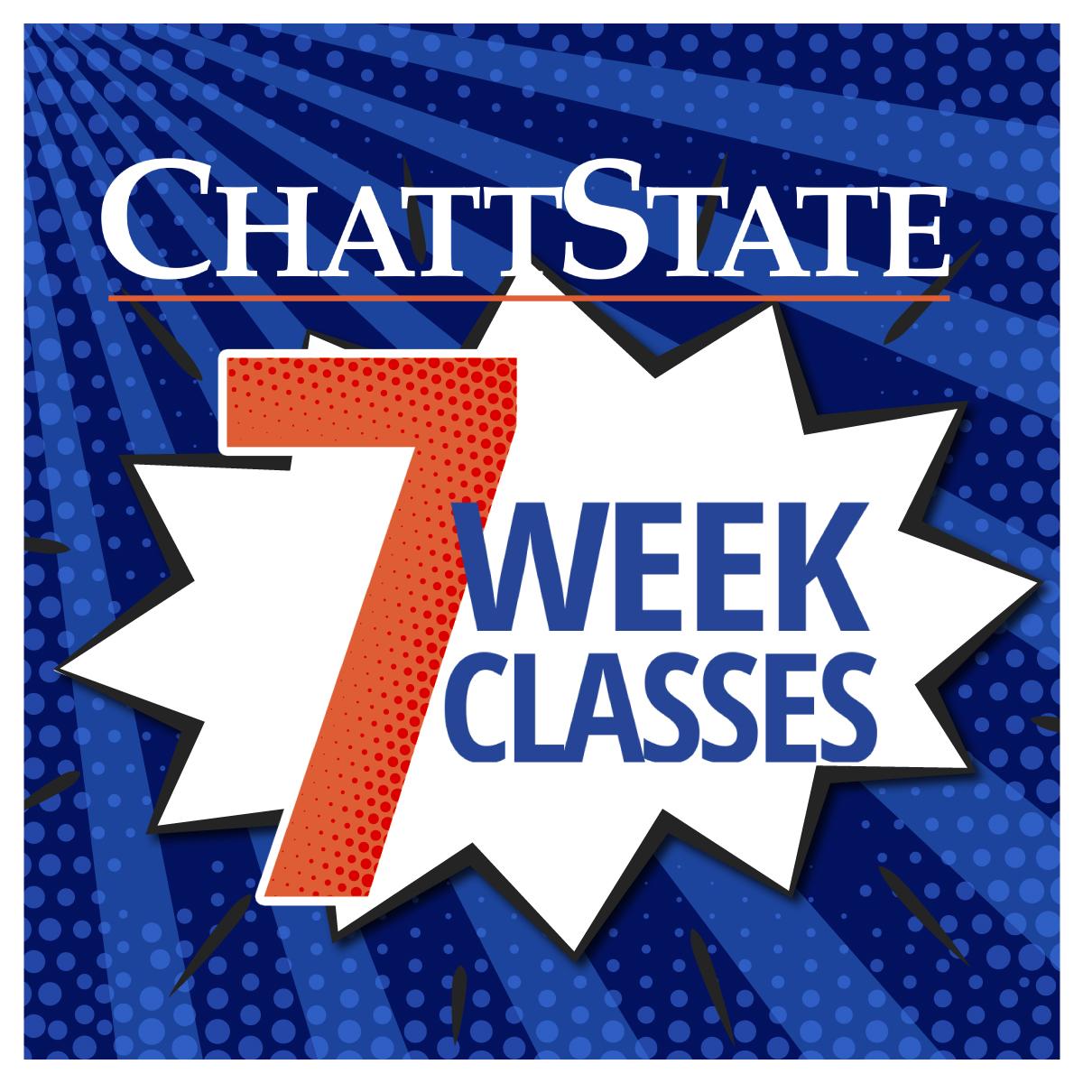 ChattState 7 Week Classes on a blue square with comic elements.