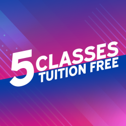 A graphic that reads "5 Classes Tuition Free" A graphic that reads "5 Classes Tuition Free"