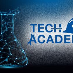 chemistry beaker with tech academy logo