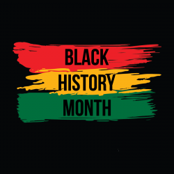 Black History Month on a red, yellow, green stripes with black background