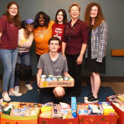 people with donated food items