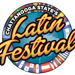 Chattanooga State's Latin Festival Logo. Text in a circle made up of flags from Latin Countries