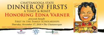 Image of Dinner of First Billboard with caricature of Edna Varner, honoree, Proceeds benefit First in Family schoalrhsip, event Thursday, Nov. 17, 2016 , visit chattanoogastate.edu/dof