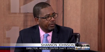 Image of Shannon Johnson on the news, he is the director of the Hennen Center at ChattState