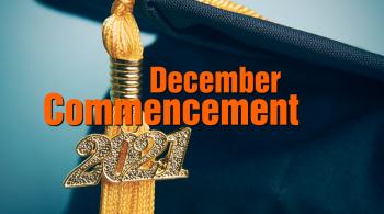 grad hat, tassel and words December Commencement