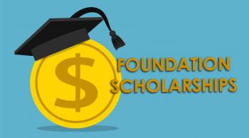 coin with a grad hat that states foundation scholarships