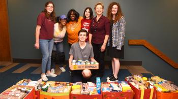 people with donated food items