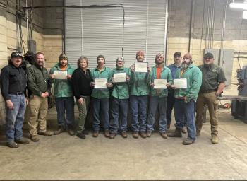 Pictured: Bobby Day (Examiner), Chief Deputy John Argo, Kyle Bailey, Mona Masters (Re-Entry Program Director), Chris Oldham, Cameron Colvin, Harley Sullivan, Travis Dotson, Talion Johnson (Instructor) David Brummitt, and Detective Stephen Huskey.